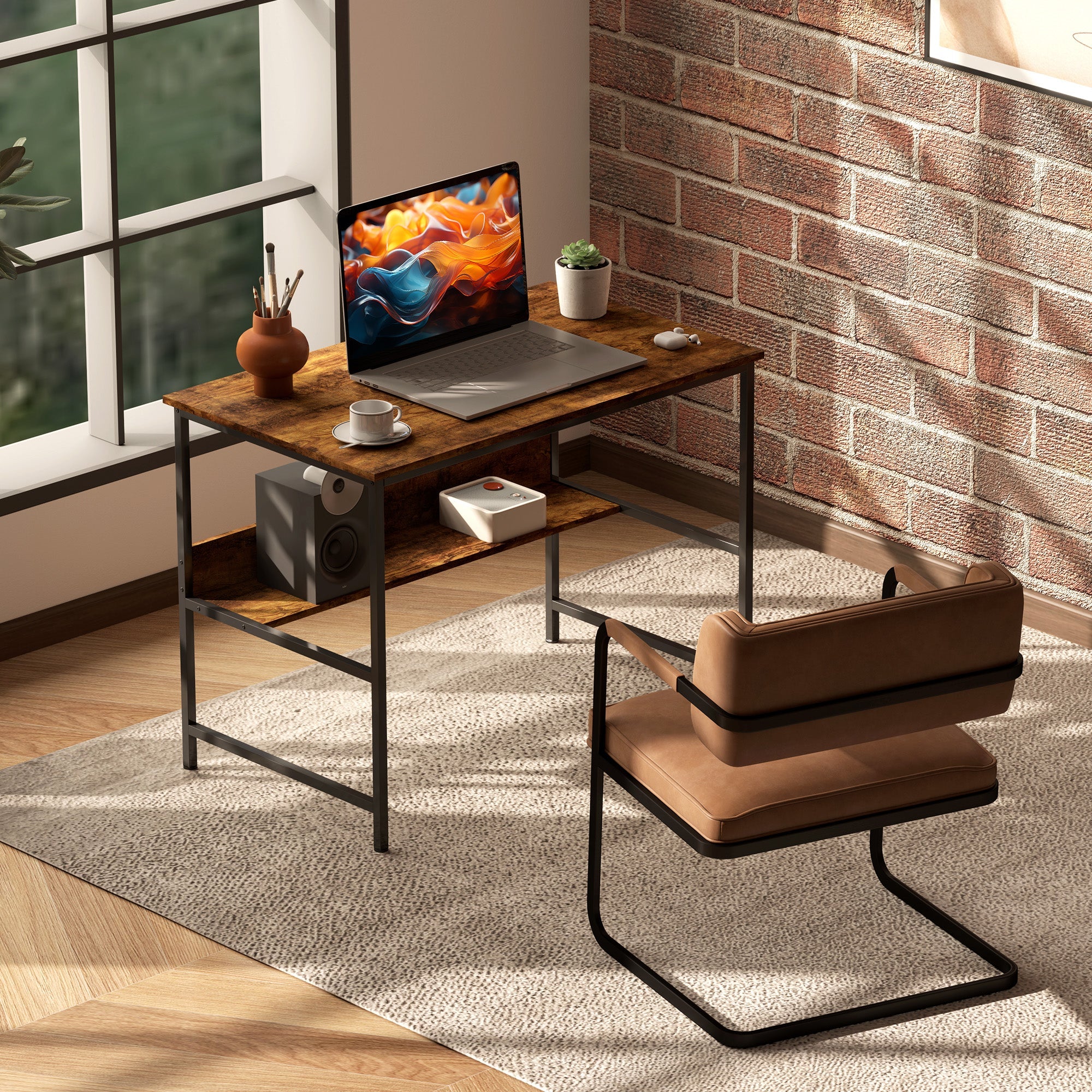 2-Tier Computer Desk, 100 x 60 cm, Rustic Brown Rustic Brown