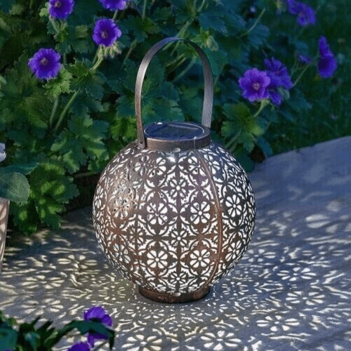 Moroccan Solar LED Lantern Brown Hanging Outdoor Garden Light