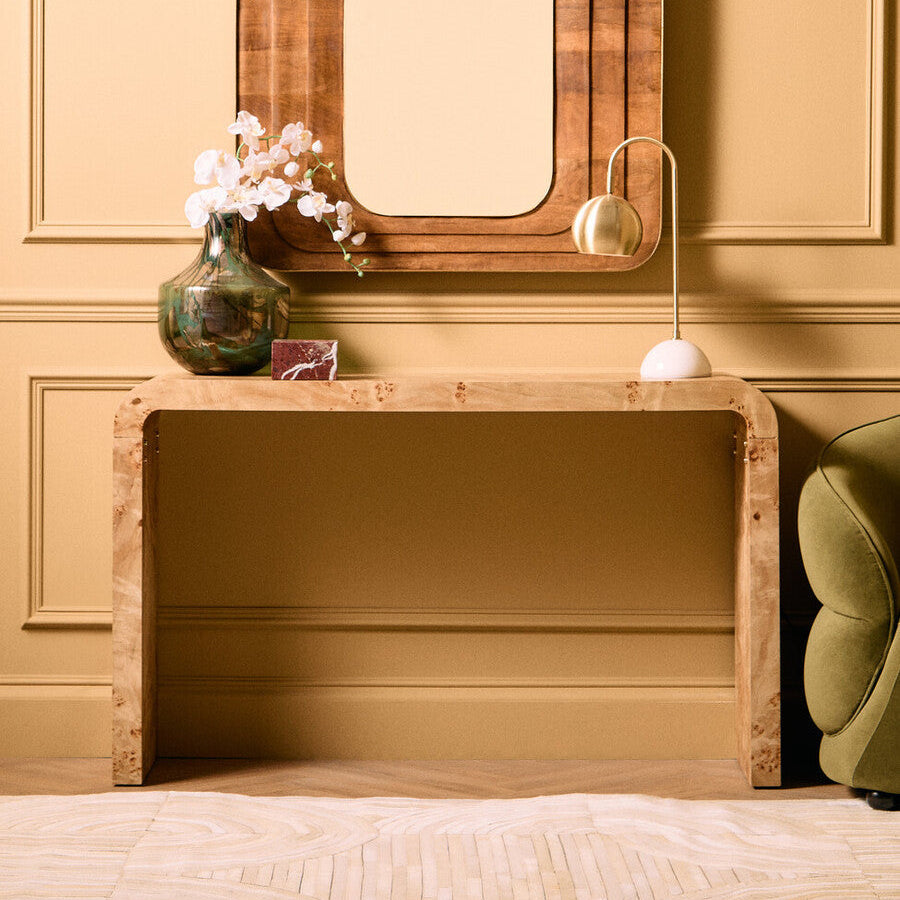 Natural Burl Wood Curved Console Table
