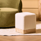 Cream Boucle Square Stool with Minimalist Profile