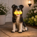Solar Dog Garden Ornament Light Up Tennis Balls Puppy Statue