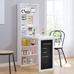 Wall Mounted Computer Desk, Folding Study Table with Black Board and Bookshelf, Multifunctional Floating Writing Desk for Home Office, White