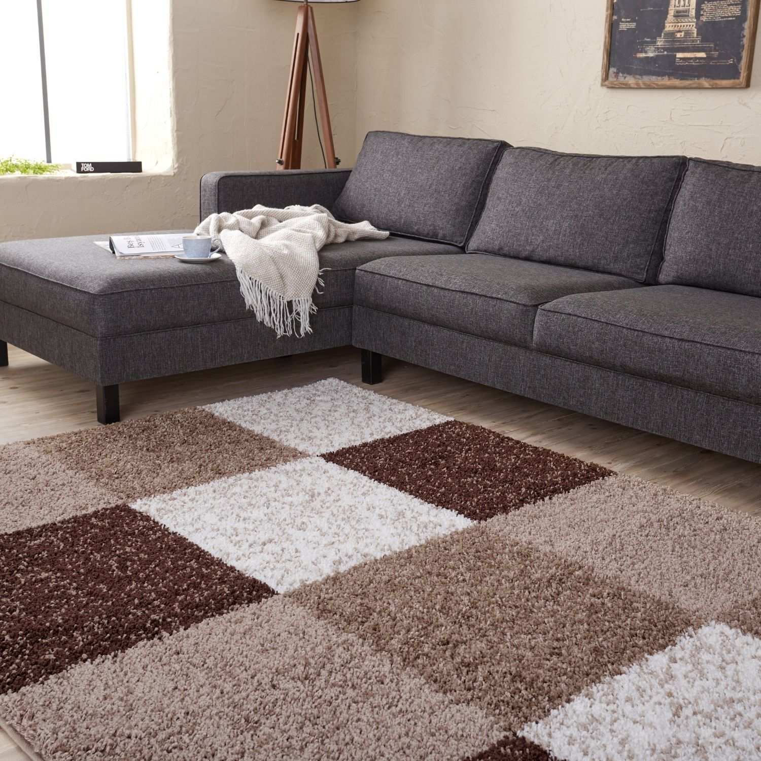 Geometric Brown Shaggy Rug