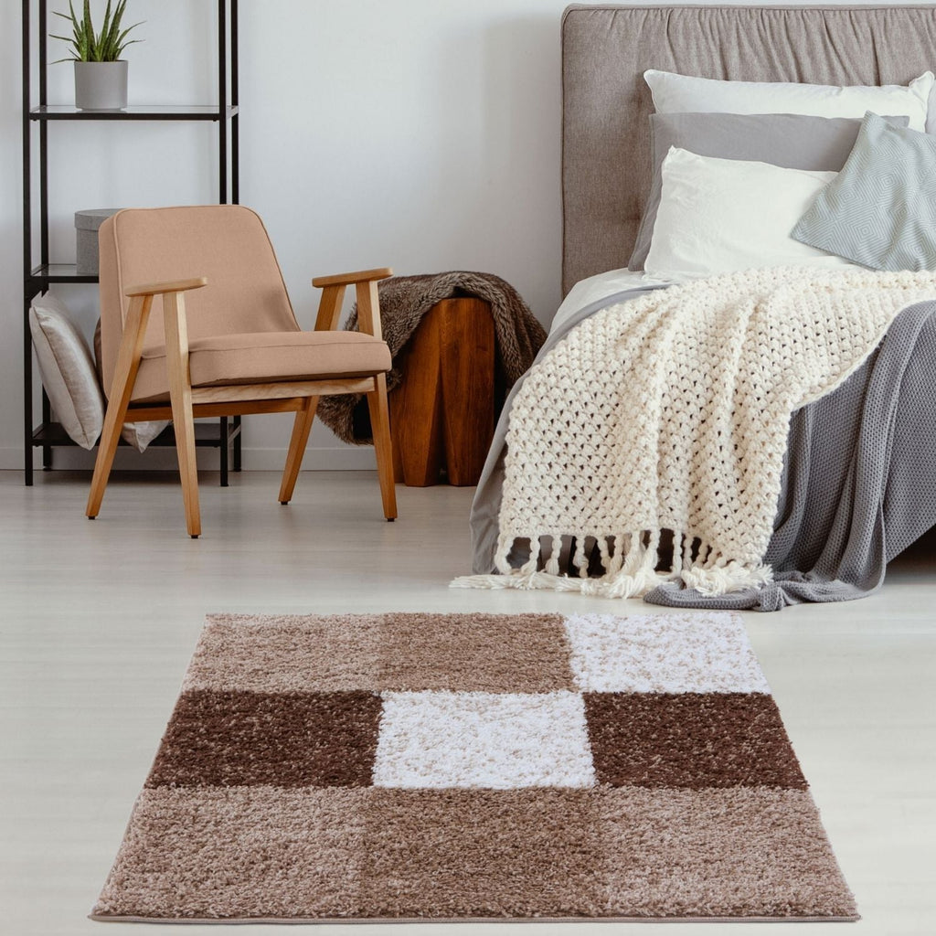Geometric Brown Shaggy Rug