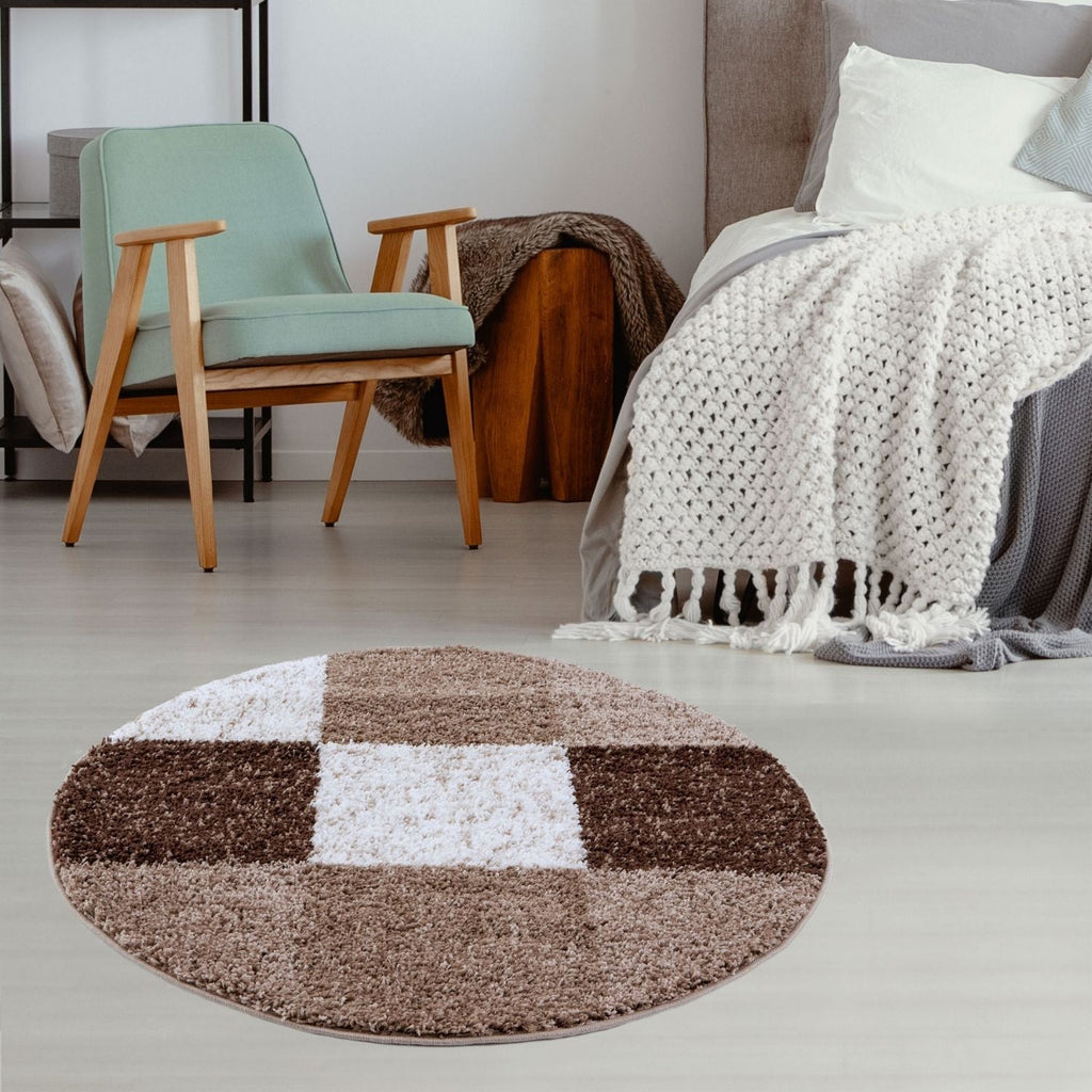 Geometric Brown Shaggy Rug