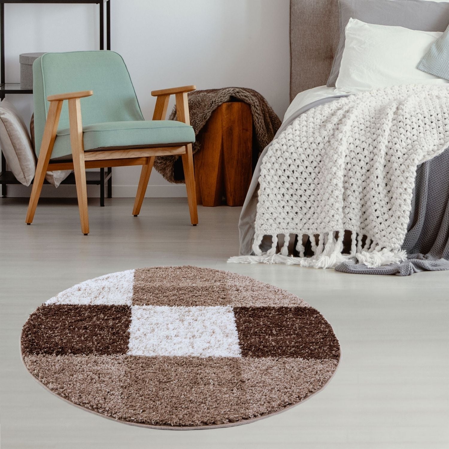 Geometric Brown Shaggy Rug