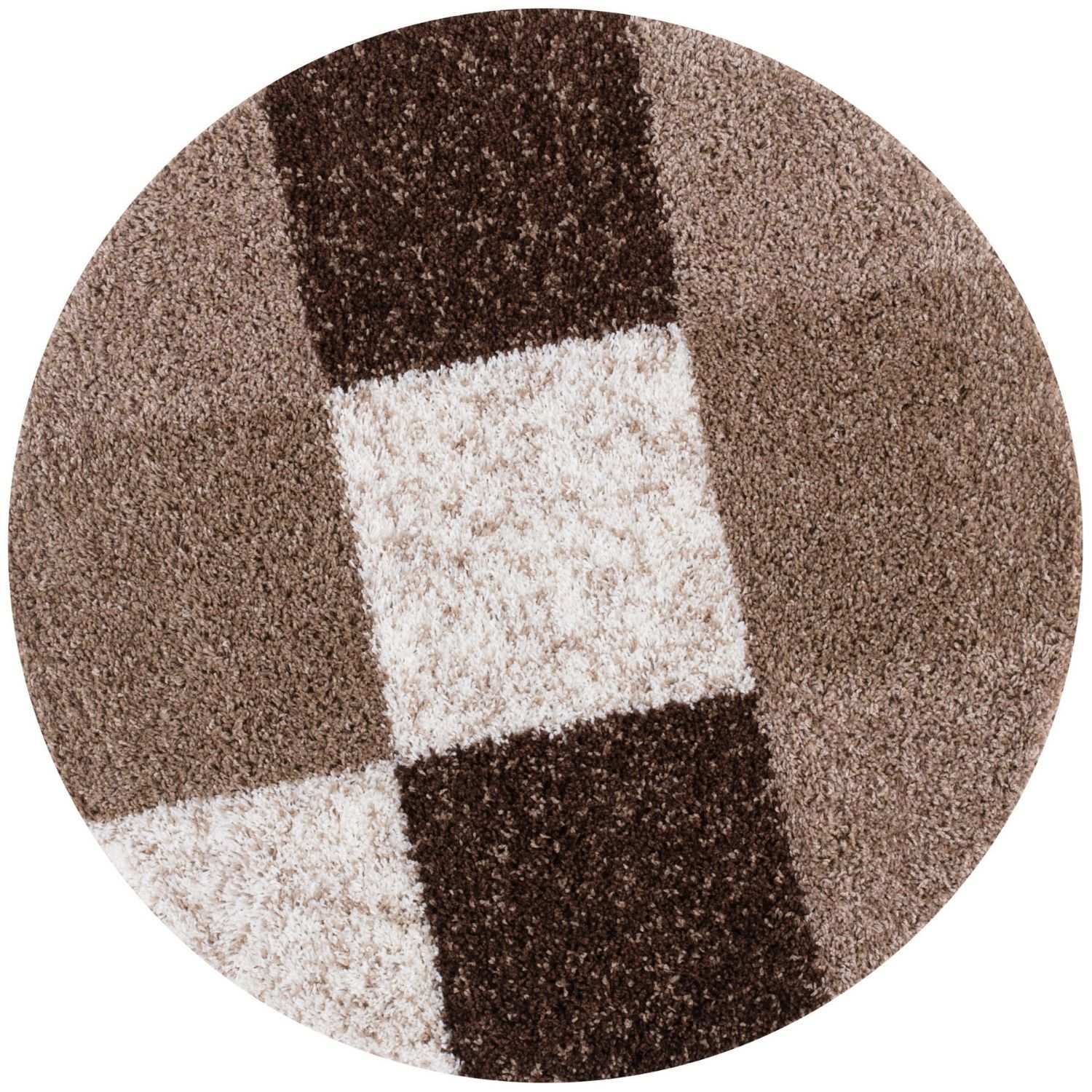 Geometric Brown Shaggy Rug Ø 120 cm