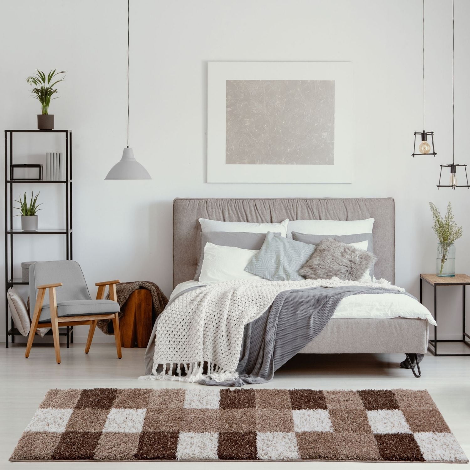 Geometric Brown Shaggy Rug