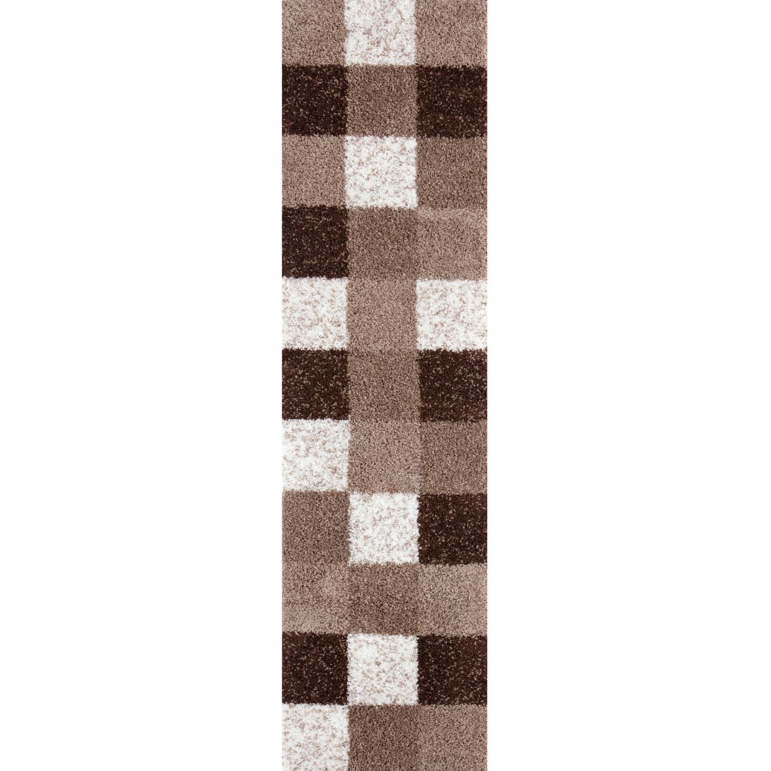 Geometric Brown Shaggy Rug 80X300 cm