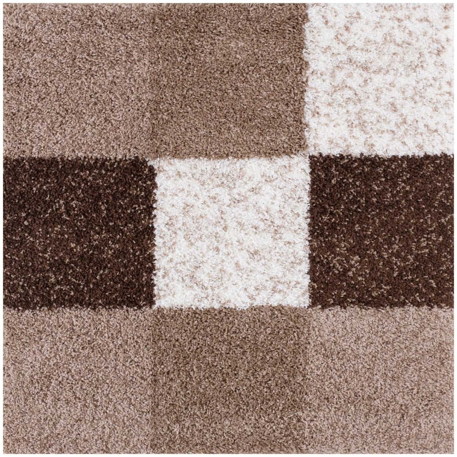 Geometric Brown Shaggy Rug 120X120 cm