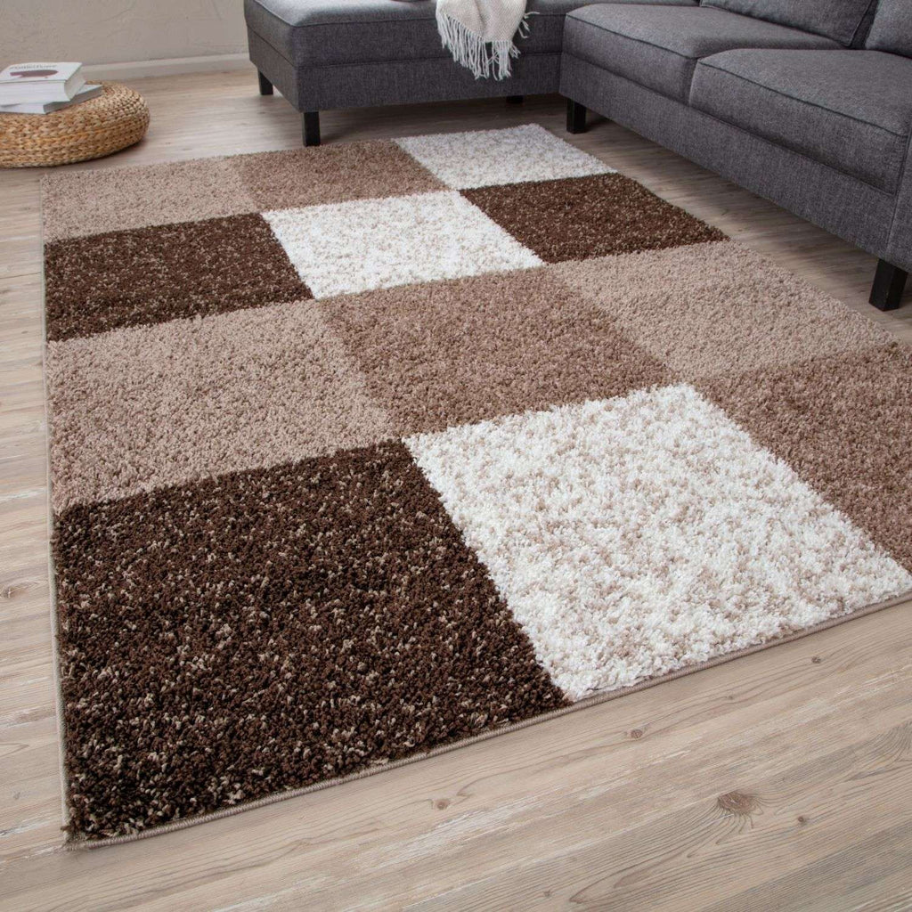 Geometric Brown Shaggy Rug