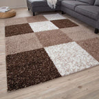 Geometric Brown Shaggy Rug