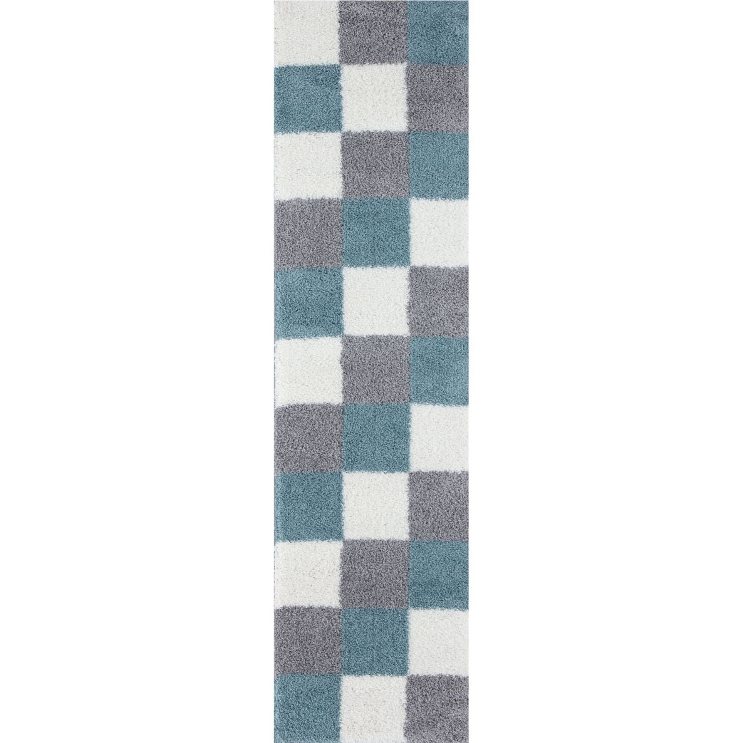 Geometric Duck Egg Blue Shaggy Rug 80X300 cm