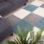 Geometric Duck Egg Blue Shaggy Rug