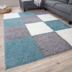 Geometric Duck Egg Blue Shaggy Rug