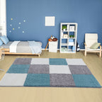 Geometric Duck Egg Blue Shaggy Rug