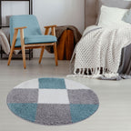Geometric Duck Egg Blue Shaggy Rug