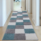 Geometric Duck Egg Blue Shaggy Rug