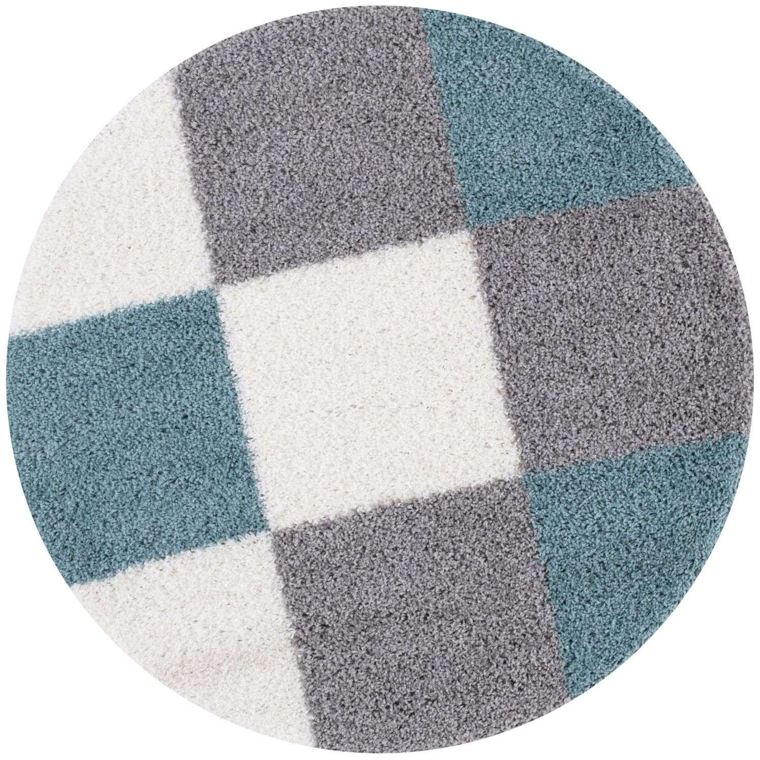 Geometric Duck Egg Blue Shaggy Rug Ø 120 cm