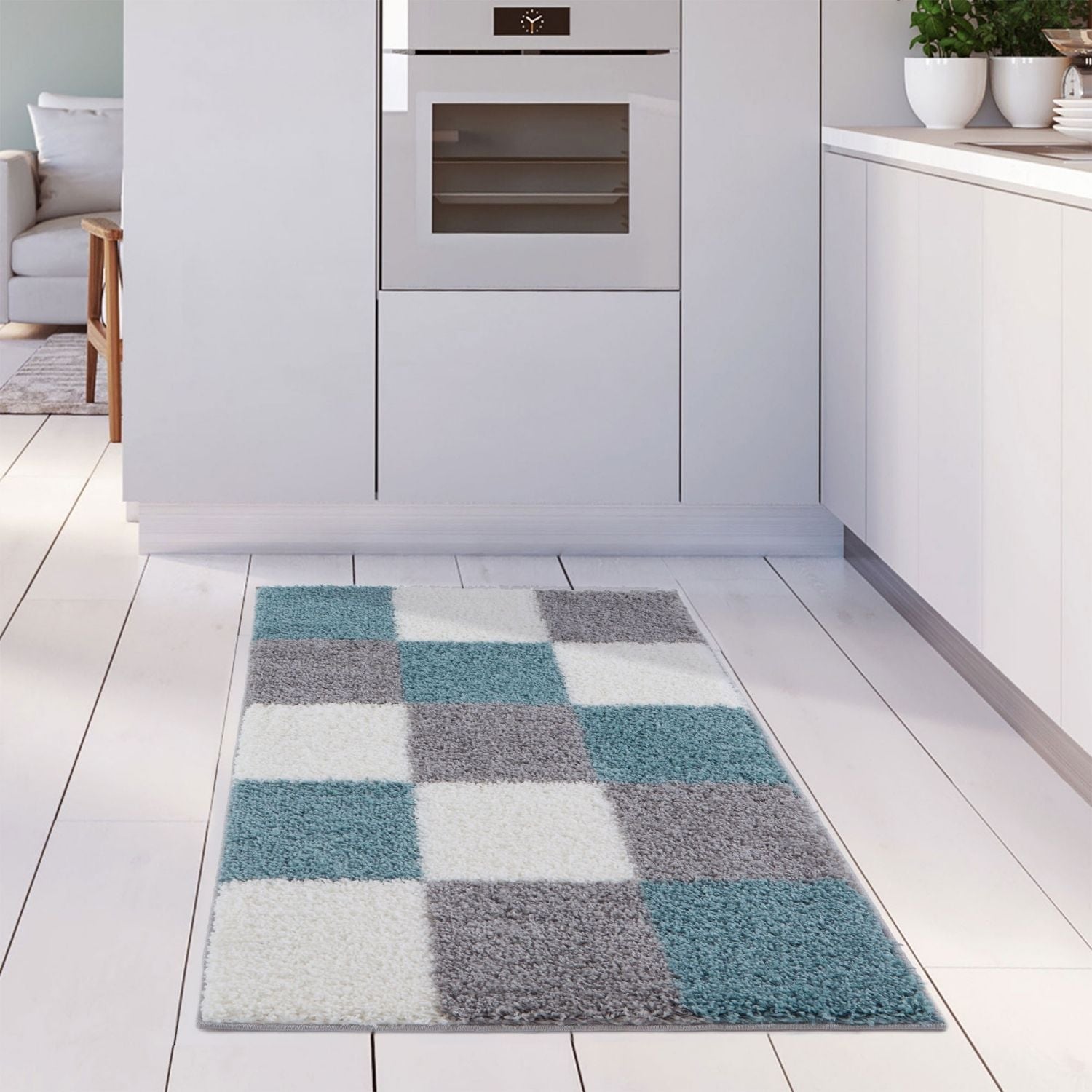 Geometric Duck Egg Blue Shaggy Rug