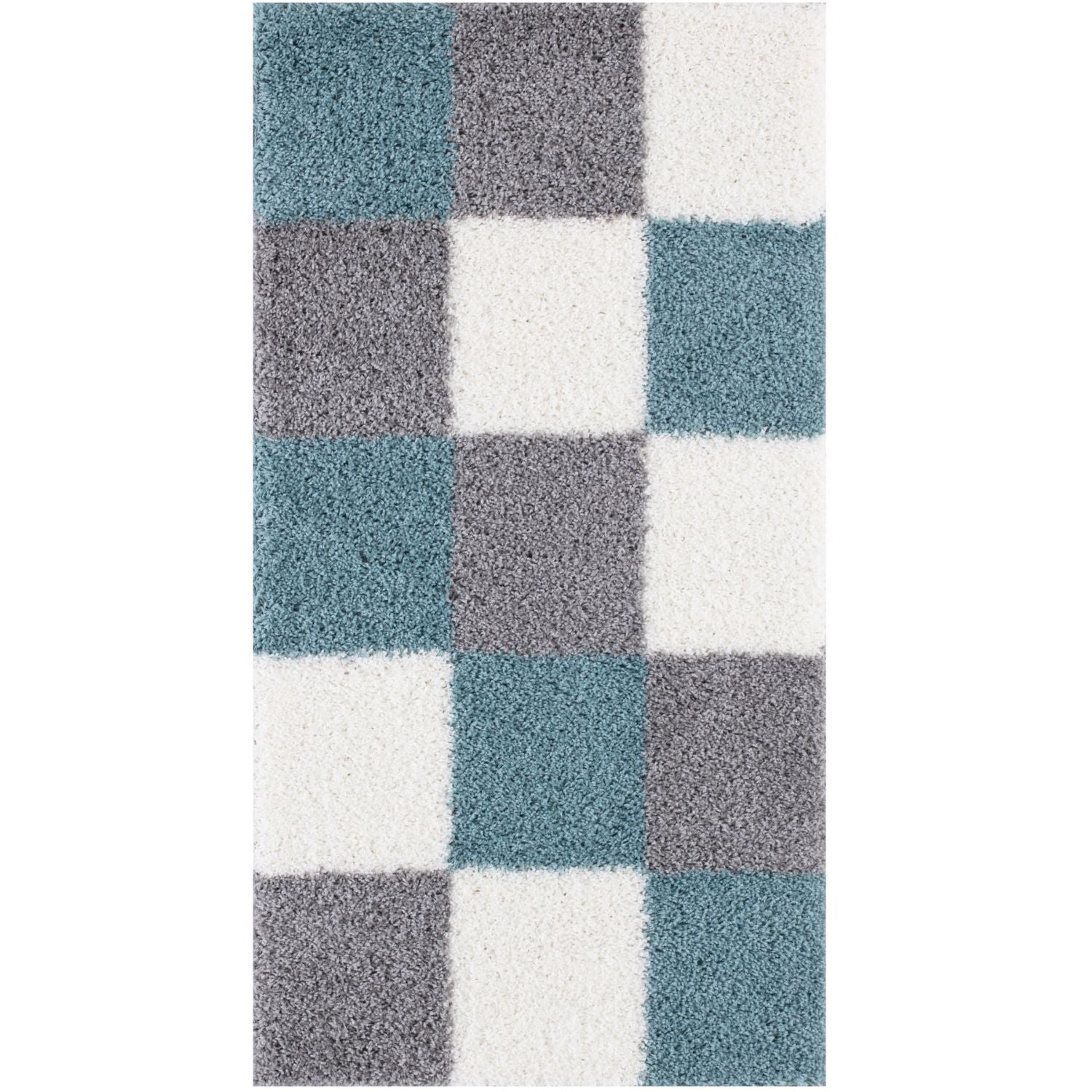 Geometric Duck Egg Blue Shaggy Rug