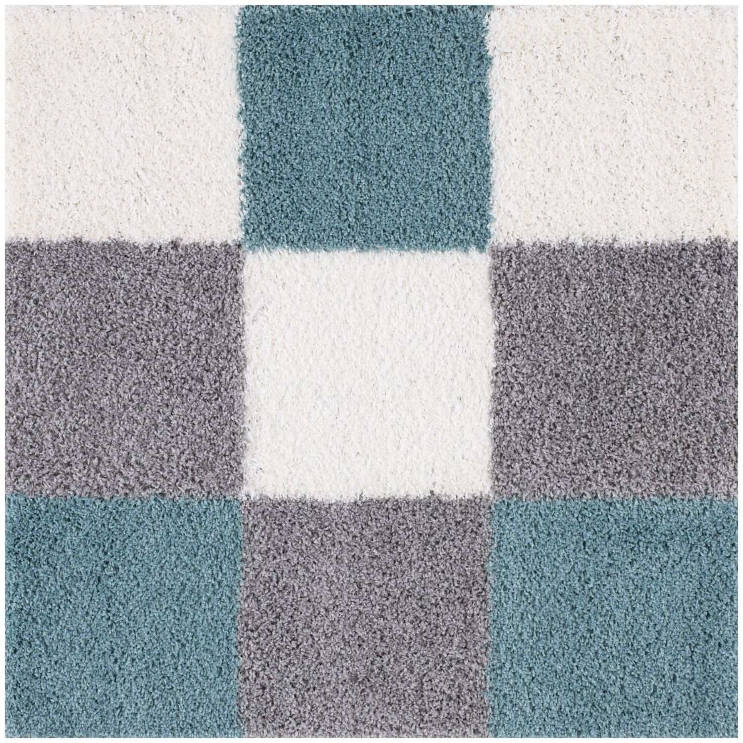Geometric Duck Egg Blue Shaggy Rug 120X120 cm