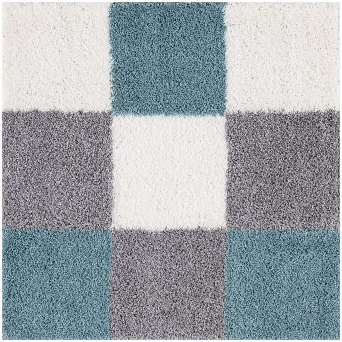 Geometric Duck Egg Blue Shaggy Rug 120X120 cm