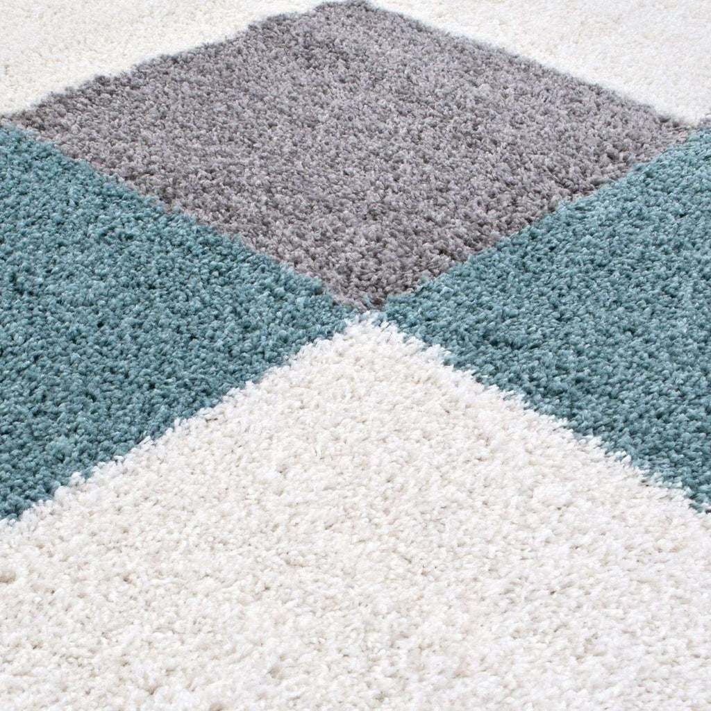 Geometric Duck Egg Blue Shaggy Rug