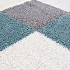 Geometric Duck Egg Blue Shaggy Rug