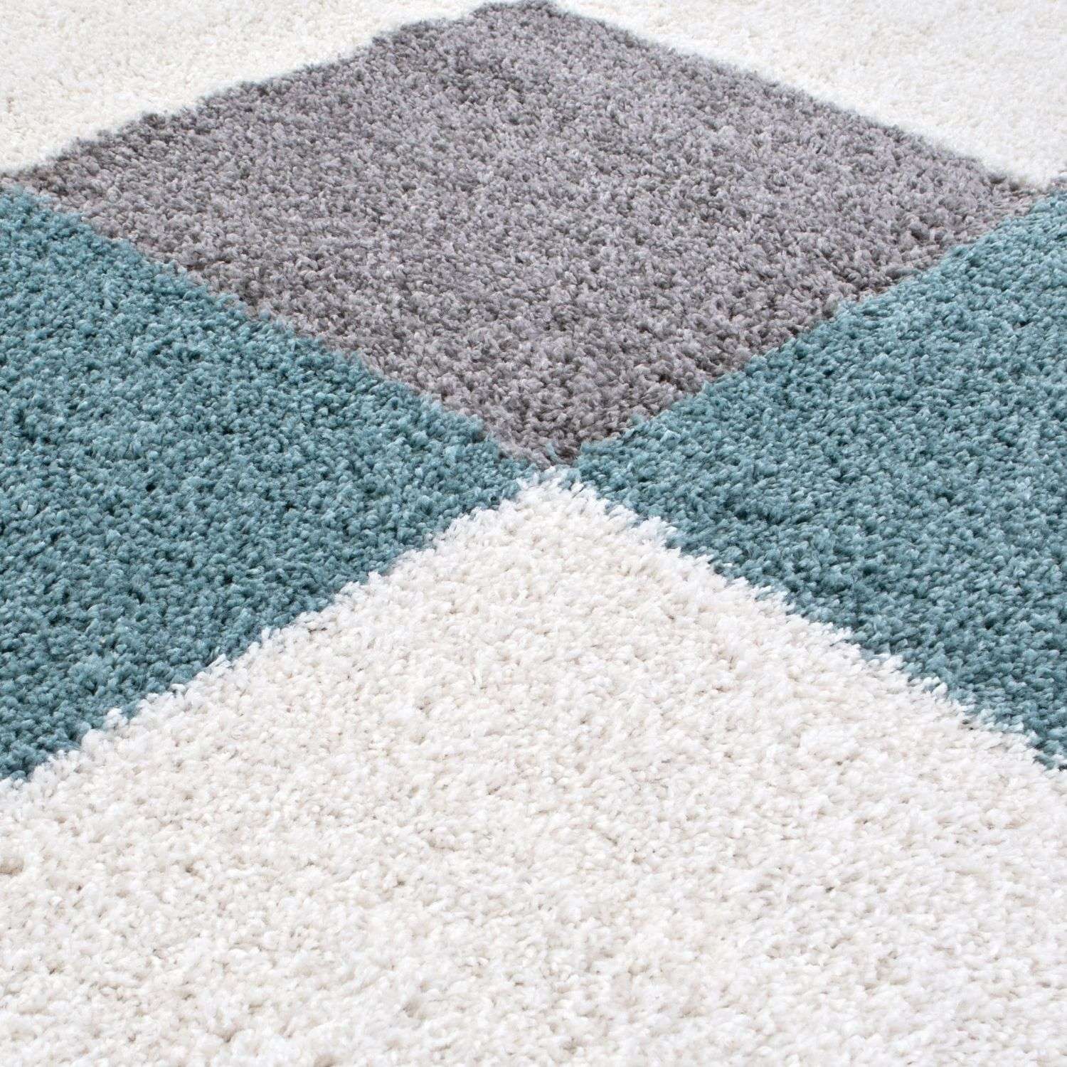 Geometric Duck Egg Blue Shaggy Rug