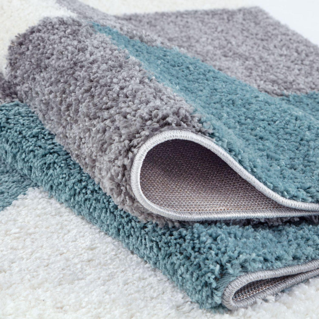 Geometric Duck Egg Blue Shaggy Rug