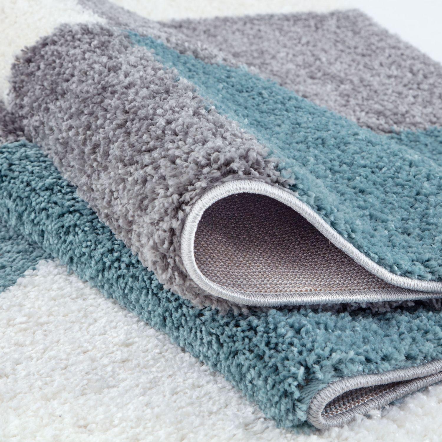 Geometric Duck Egg Blue Shaggy Rug
