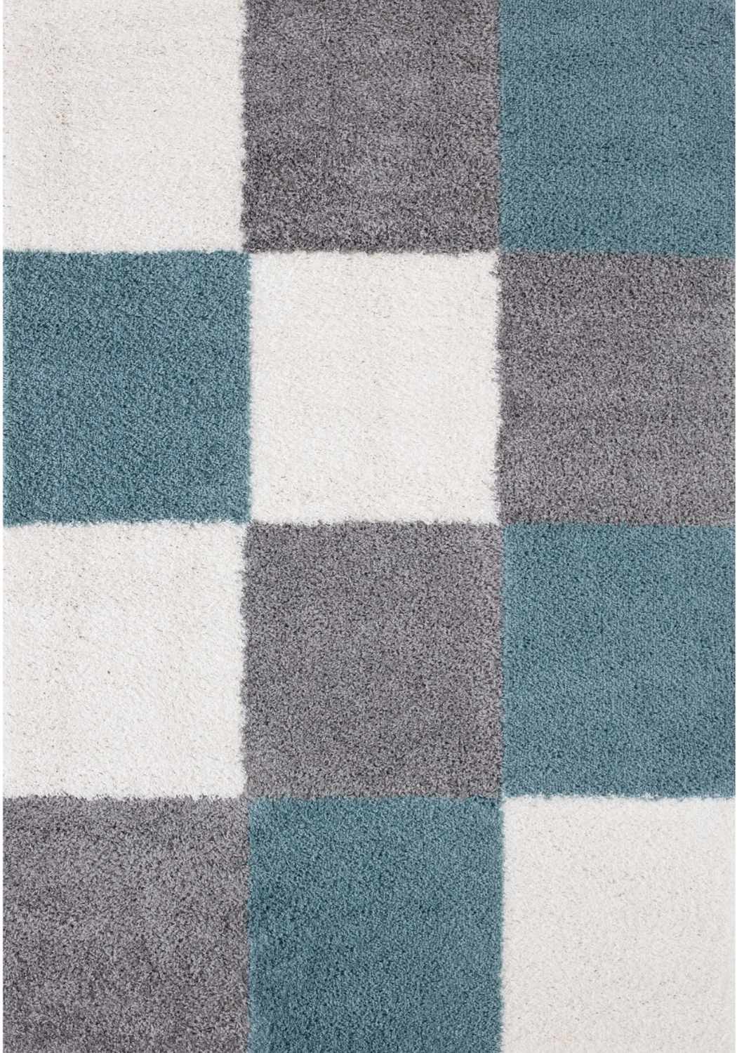 Geometric Duck Egg Blue Shaggy Rug