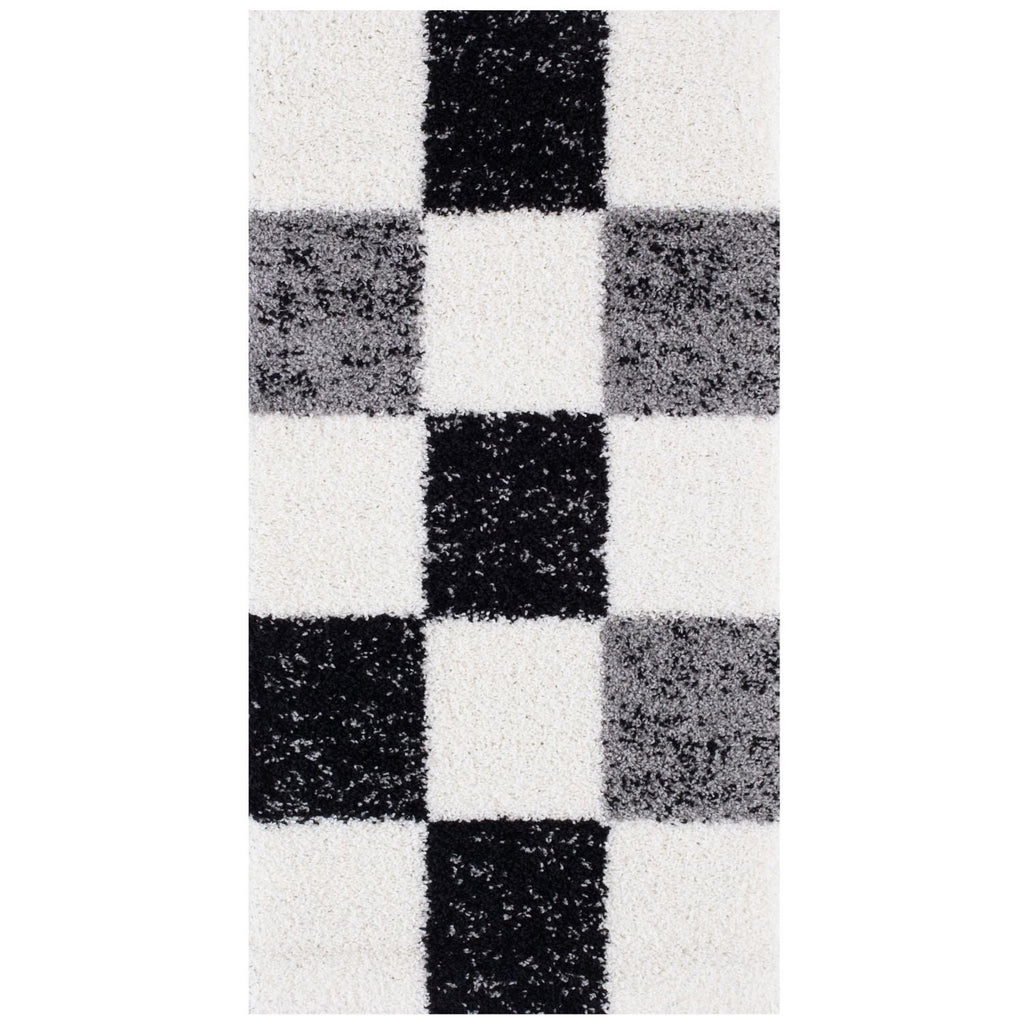 Geometric Grey Shaggy Rug