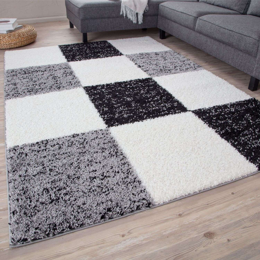 Geometric Grey Shaggy Rug