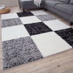 Geometric Grey Shaggy Rug