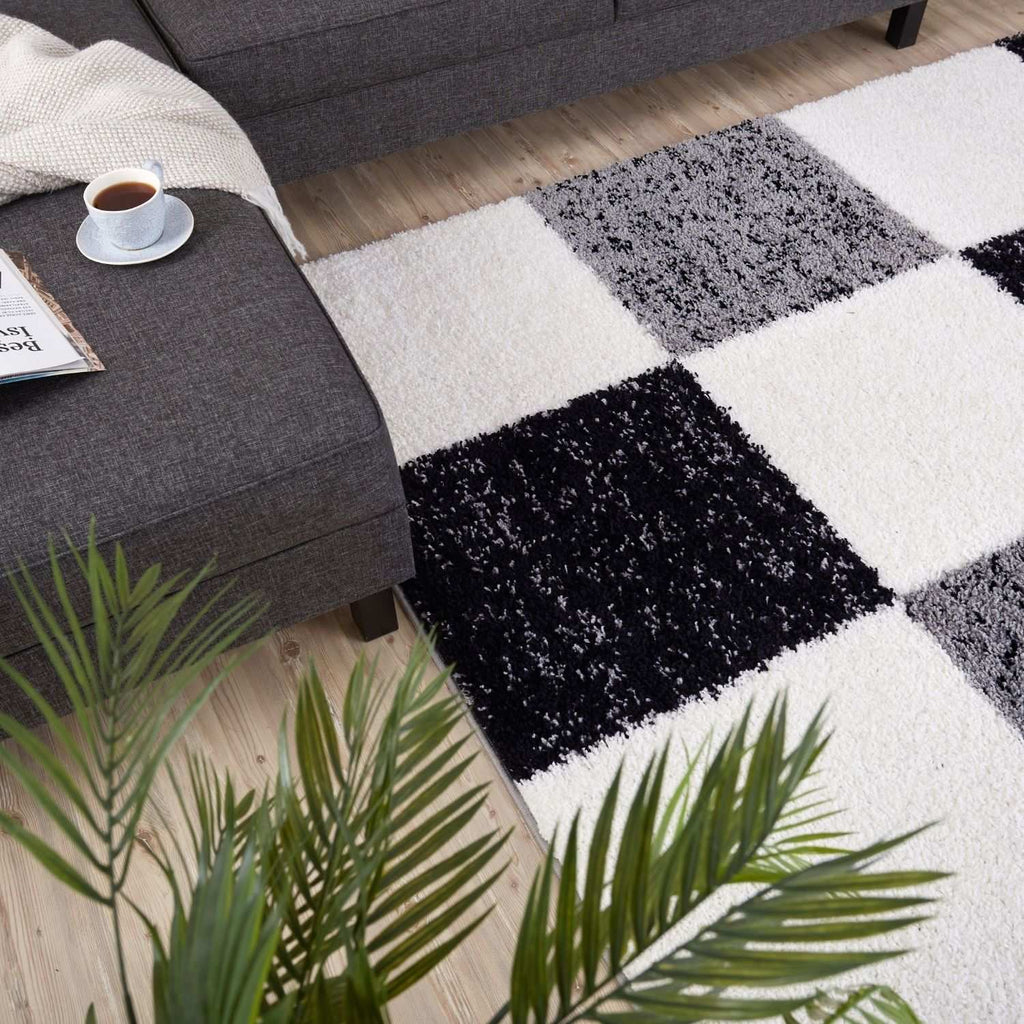 Geometric Grey Shaggy Rug