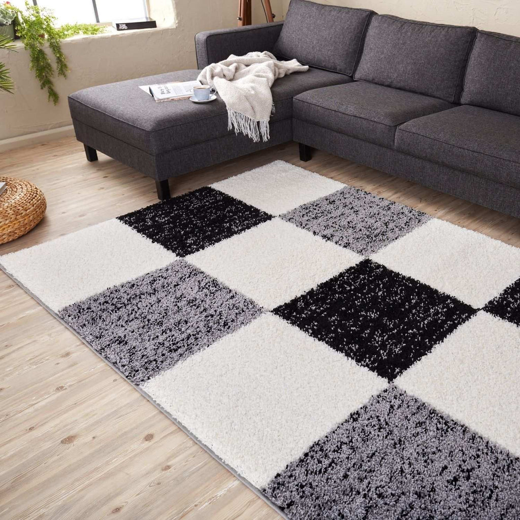 Geometric Grey Shaggy Rug