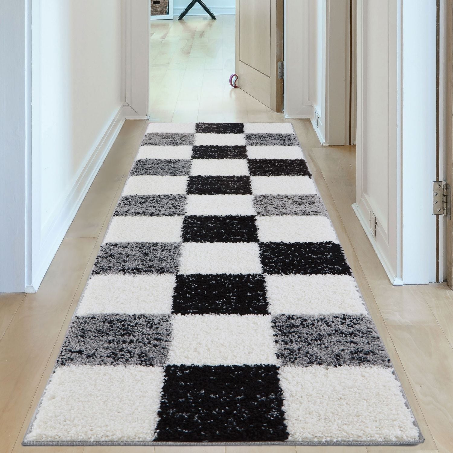 Geometric Grey Shaggy Rug