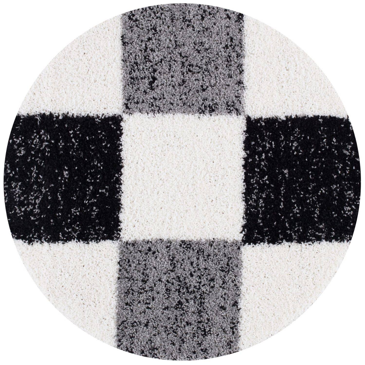 Geometric Grey Shaggy Rug Ø 120 cm