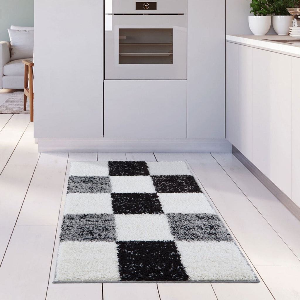 Geometric Grey Shaggy Rug