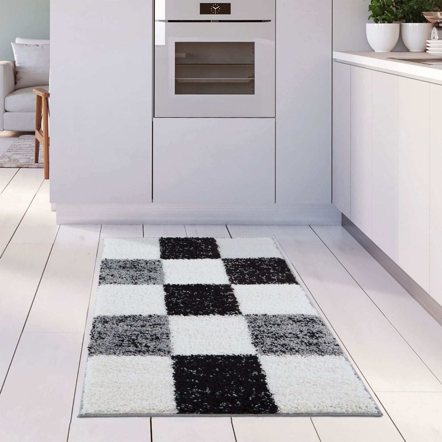 Geometric Grey Shaggy Rug