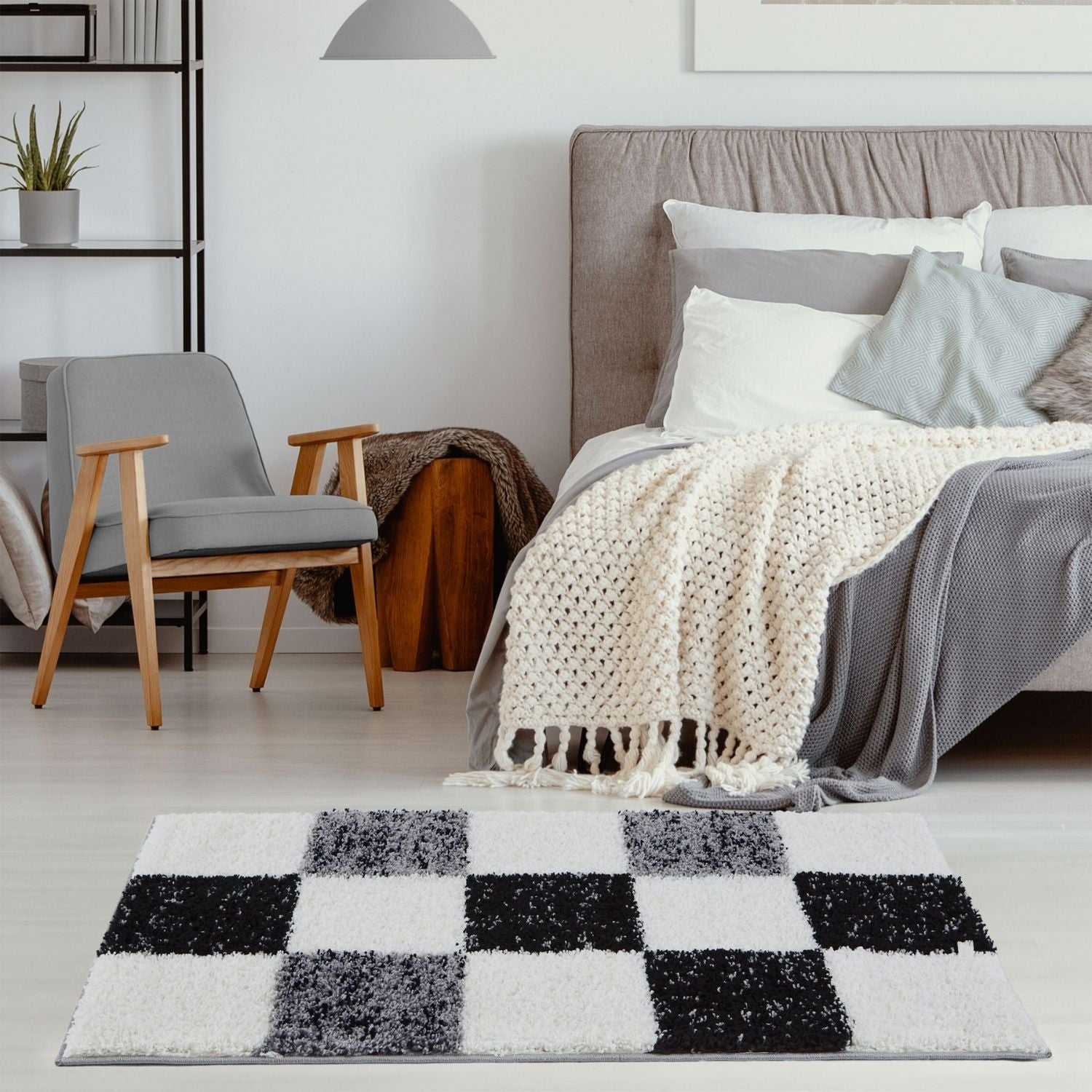 Geometric Grey Shaggy Rug