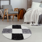 Geometric Grey Shaggy Rug
