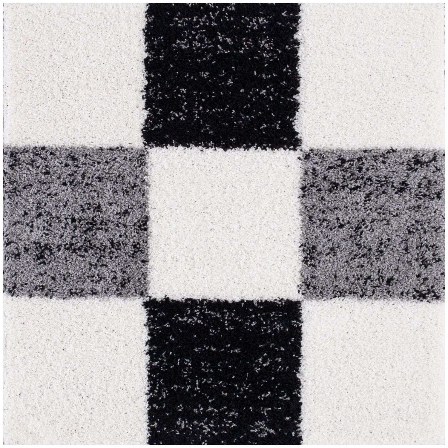 Geometric Grey Shaggy Rug 120X120 cm