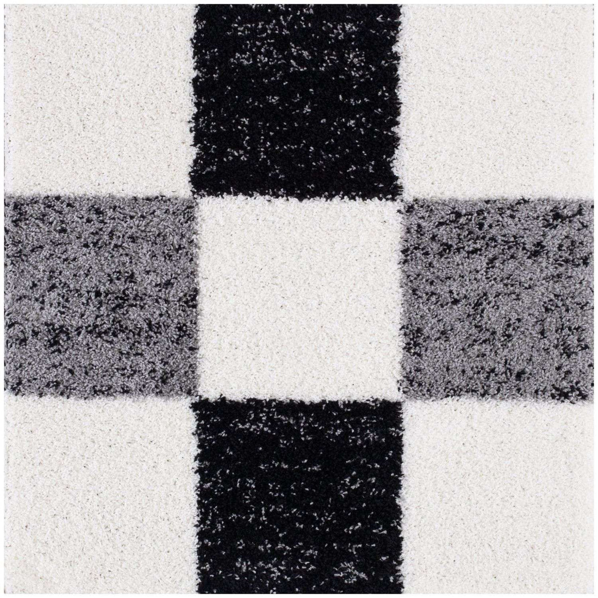 Geometric Grey Shaggy Rug 120X120 cm