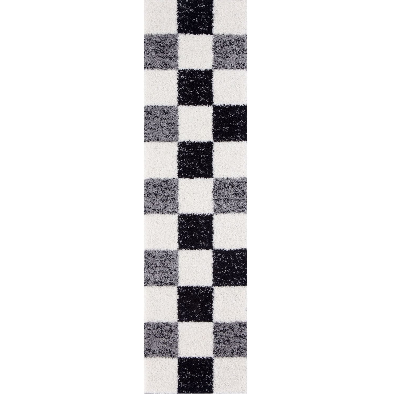 Geometric Grey Shaggy Rug 80X300 cm