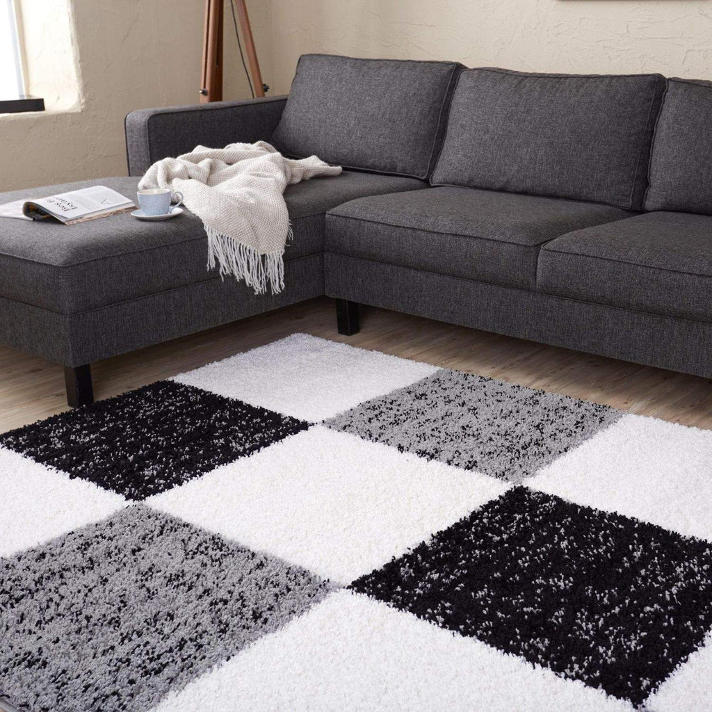 Geometric Grey Shaggy Rug