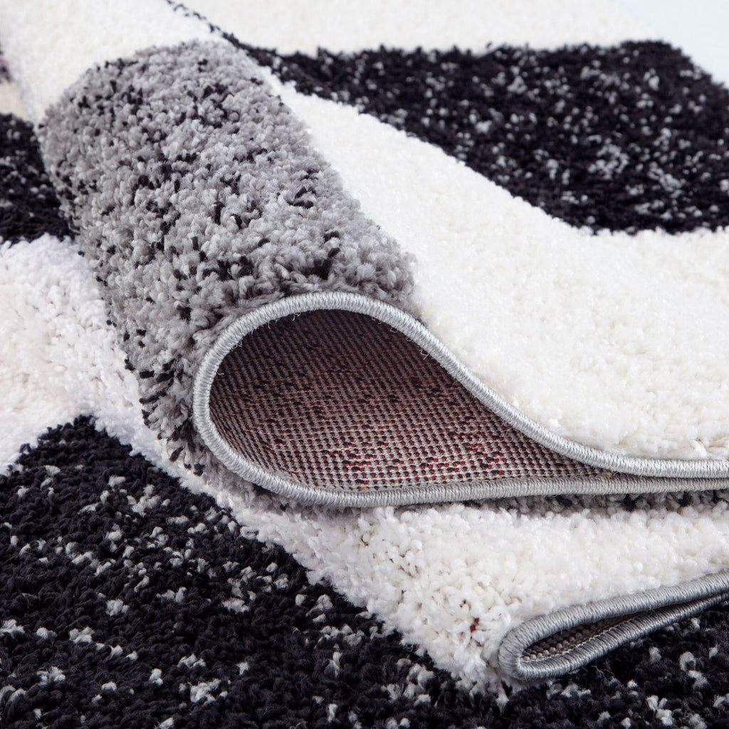 Geometric Grey Shaggy Rug