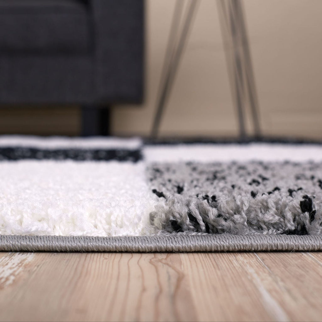 Geometric Grey Shaggy Rug